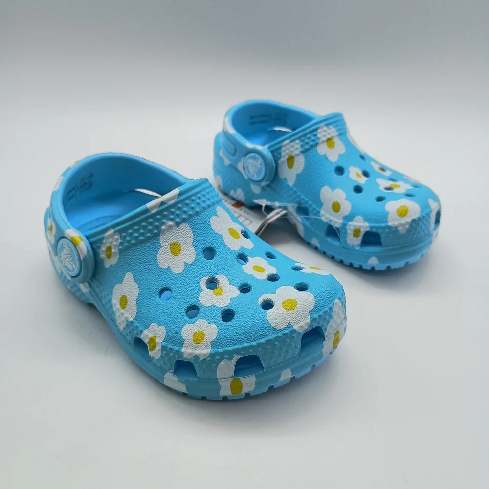 Crocs Classic Daisy Clog T Tinted Glass Blue Floral Toddler Size C6 211264-4WD